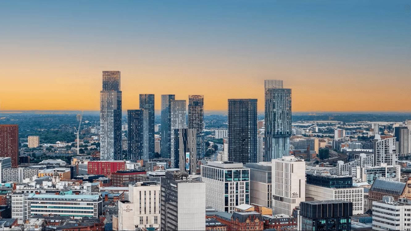 Manchester city skyline at dusk